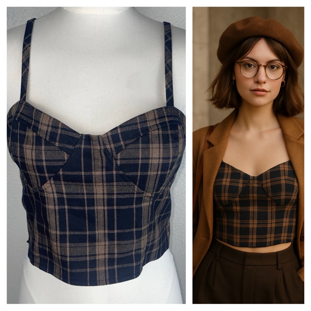 Honey Punch Brown Plaid Crop Top